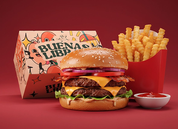 Packaging personalizado Cajas Compack delivery hamburguesas