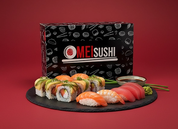 Packaging personalizado con Impresión offset profesional caja sushi delivery